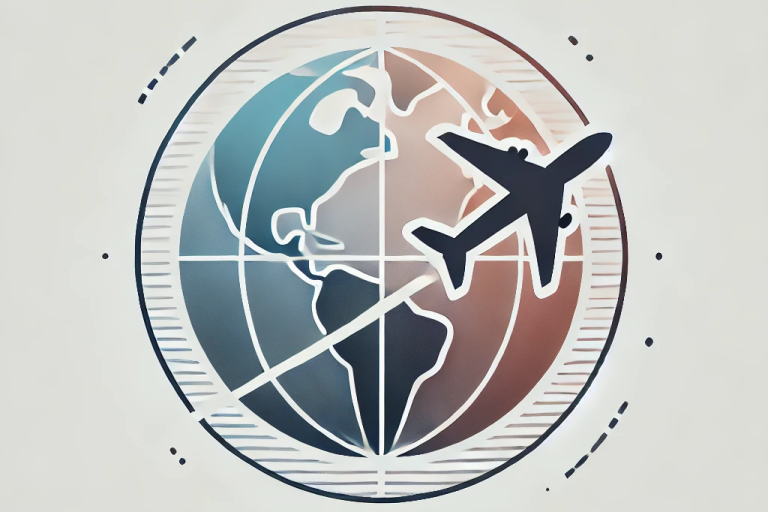 Der Globus in klein mit einem Flugzeug was diesen bereist.