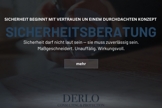 Ein Logo mit dem Inhalt das Derlo CP Sicherheitsberatung anbietet. 