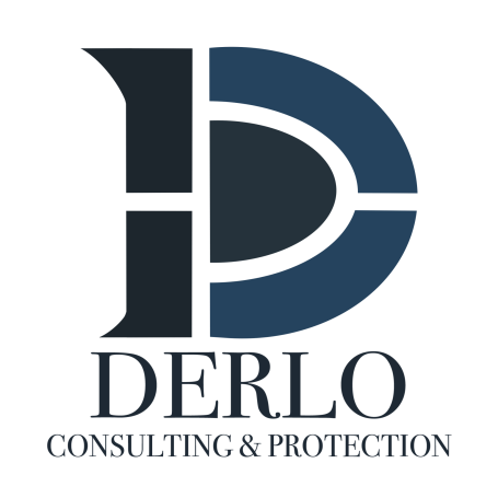 Logo von Derlo Consulting & Protection, bestehend aus einem stilisierten D und P in blau und schwarz.
