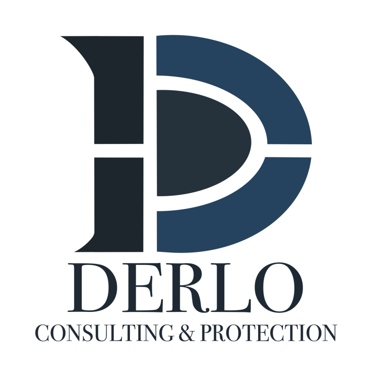 Logo von DERLO Consulting & Protection, bestehend aus einem stilisierten D und P in Blau und Schwarz.